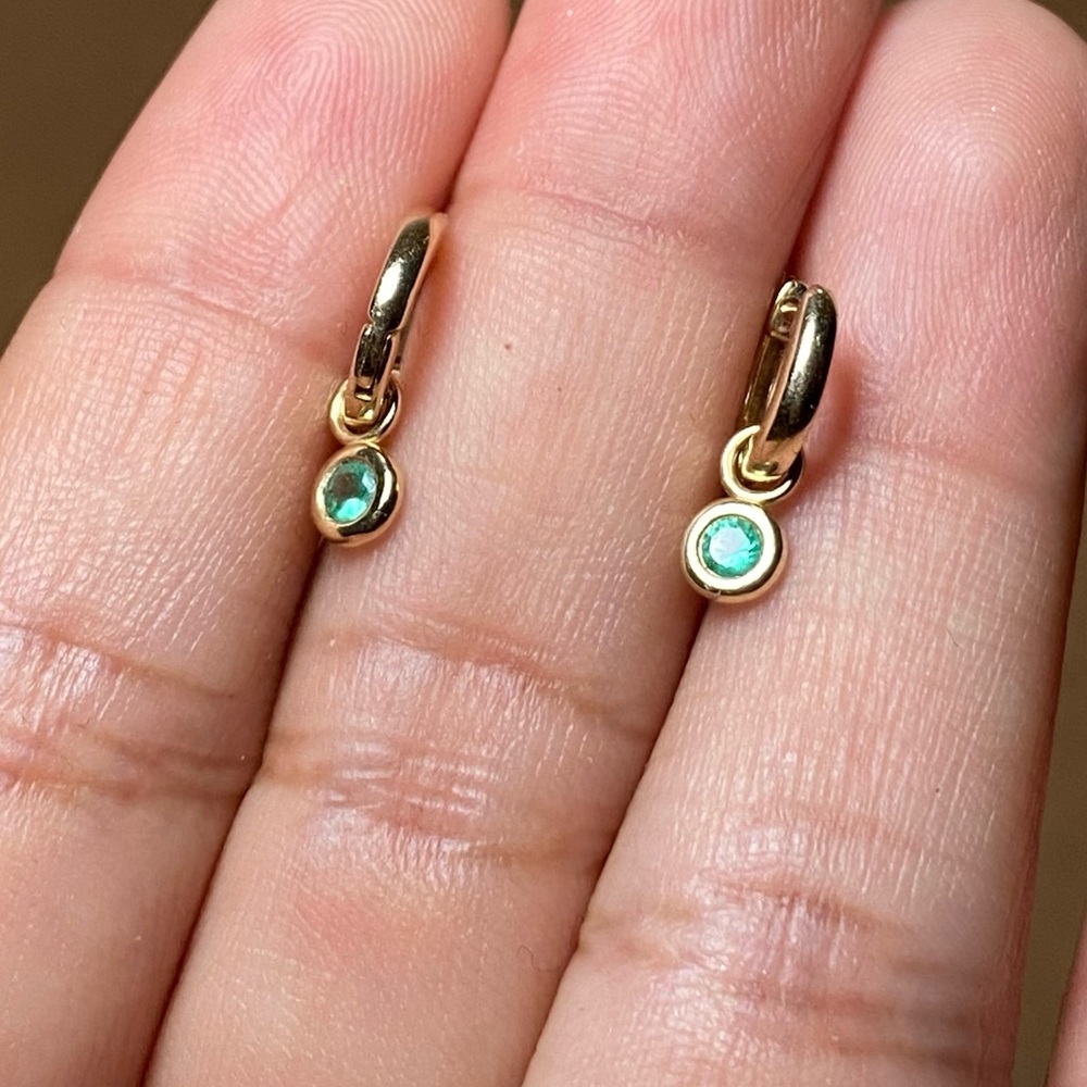 14K Emerald Huggies